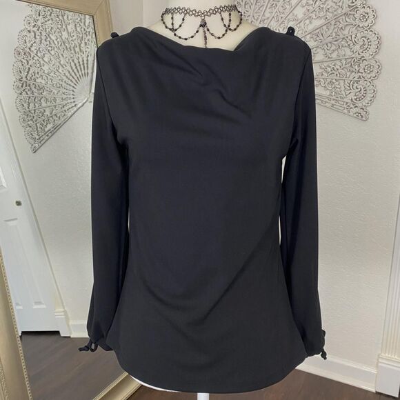 Whimsygoth Black Open Arm Cutout Vintage Cowl Neck Blouse Top Paper Tag Size S - Picture 2 of 9
